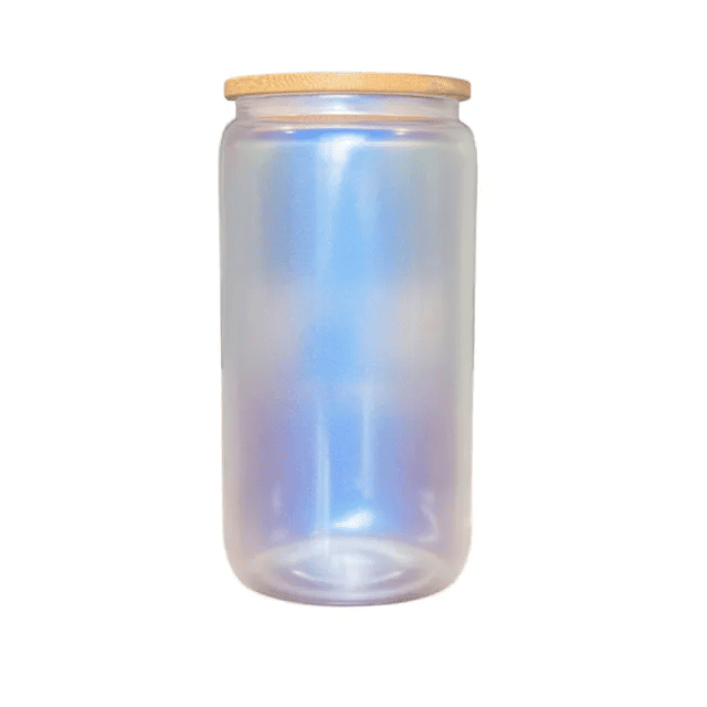 16oz Iridescent Can Glass Tumbler with Bamboo Lid
