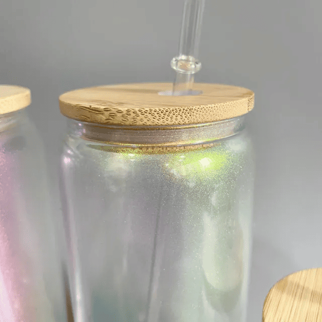 16oz Iridescent Glass Tumbler with Bamboo Lid