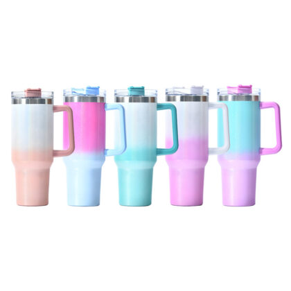 40oz Gradient Glitter Sublimation Travel Coffee Mugs with Handle