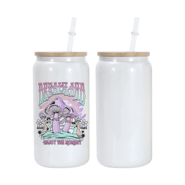16oz Sparkle Glass Can w/ Bamboo Lid, Sublimation