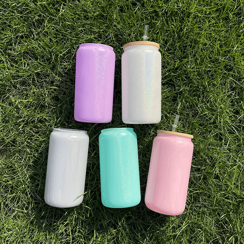 16oz IRIDESCENT SUBLIMATION CAN SHAPED GLASS CUPS - BAMBOO LIDS AND GL –  Glitter Baum