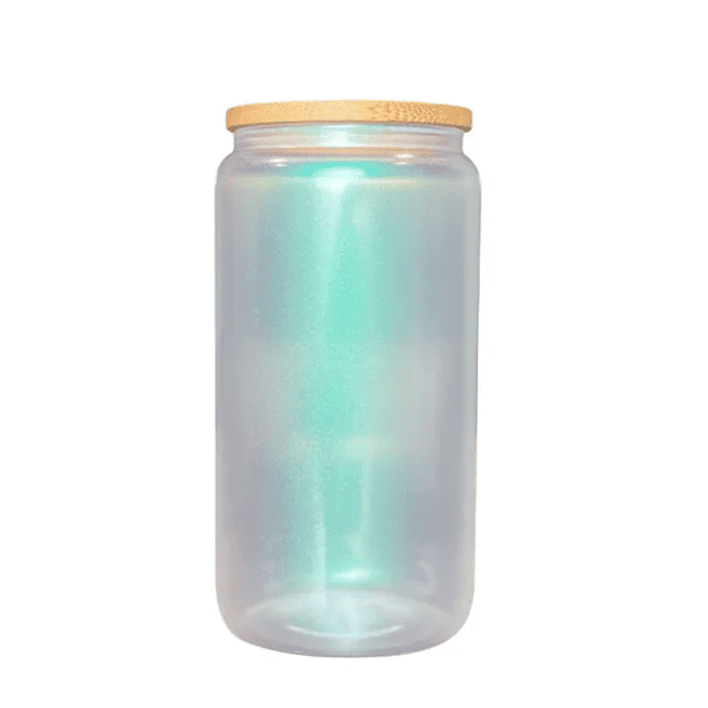 16oz Iridescent Glass Tumbler with Bamboo Lid1