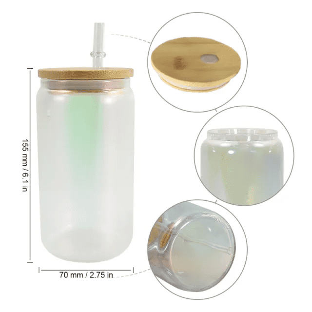 16oz Iridescent Glass Tumbler with Bamboo Lid5