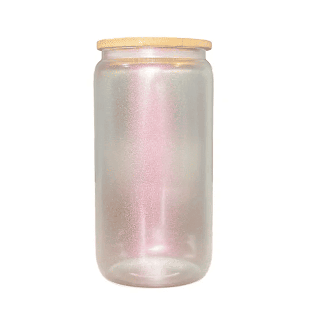 16oz Iridescent Glass Tumbler with Bamboo Lid2
