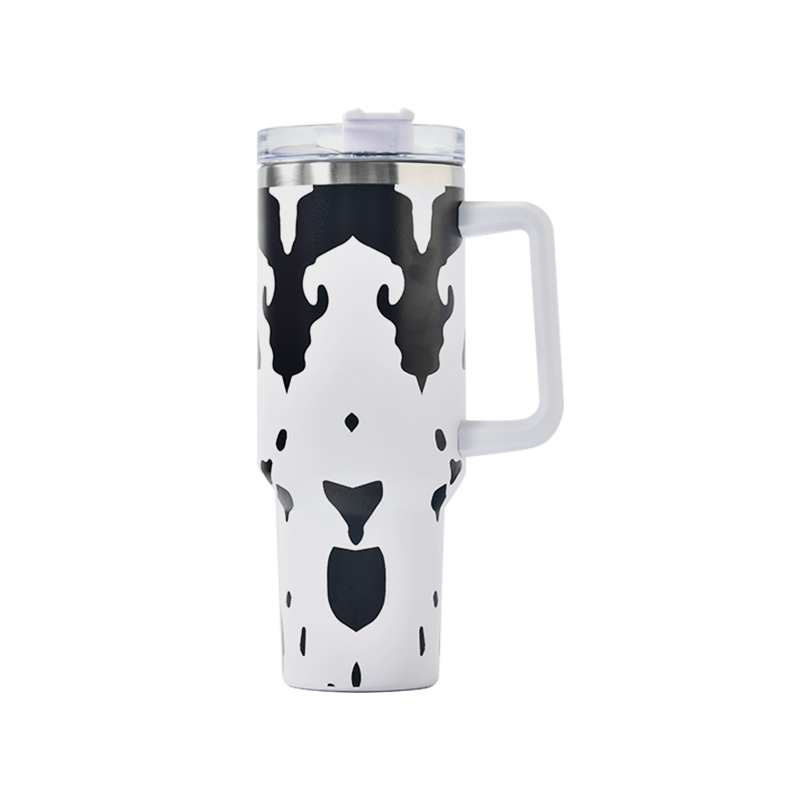 Cow Print 40oz Tumbler with Handle Travel Mug