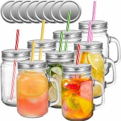 15oz Sublimation Mason Glass Jars with Handle & Lid with Straw Hole