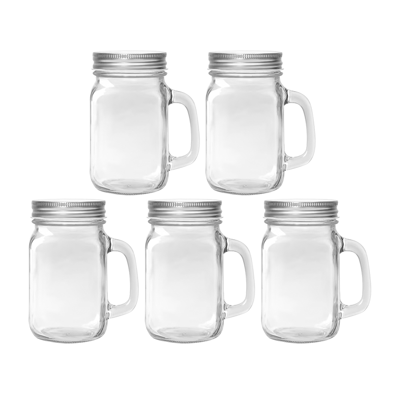 Glass Mason Jar With Handle, Lid And Straw