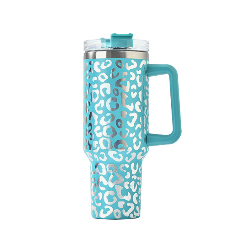 40oz Iridescent Leopard Tumbler with Handle Stainless Steel