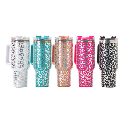 40oz Iredescent Leopard Tumbler with Handle Adventure Stainless Steel Water Bottle
