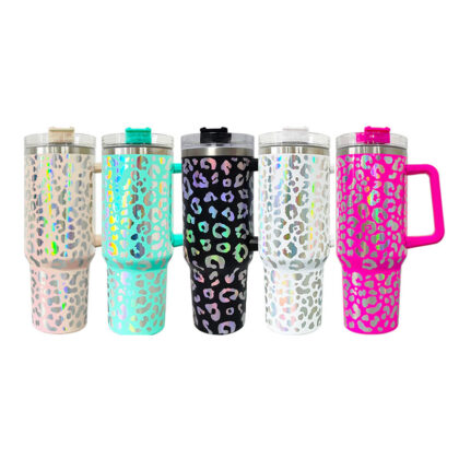 40oz Iridescent Leopard Tumbler with Handle Adventure Stainless Steel Water Bottle