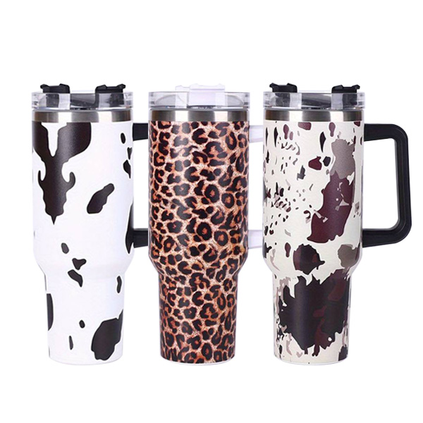 40 oz Tumbler With Handle,Leopard Print Skinny Vacuum Insulated Tumbler  With Straw,Cute Cheetah Print Cups Water Bottle CoffeeTravel Tumbler,  Leopard