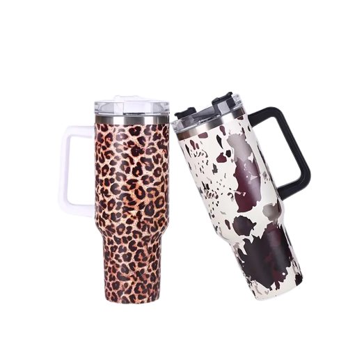 5D leopard 40oz travel mugs with handle