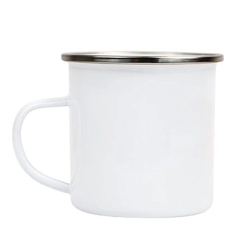 11OZ Sublimation Blank White Enamel Mug with Silver Rim Camping