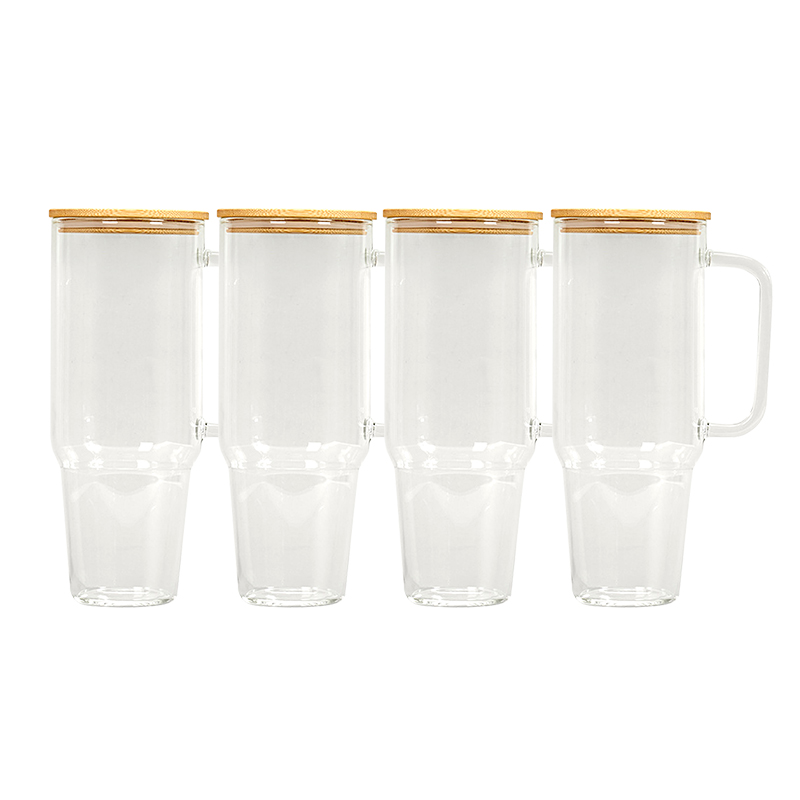 12pcs 40oz Sublimation Glass Tumbler with Handle & Bamboo Lid