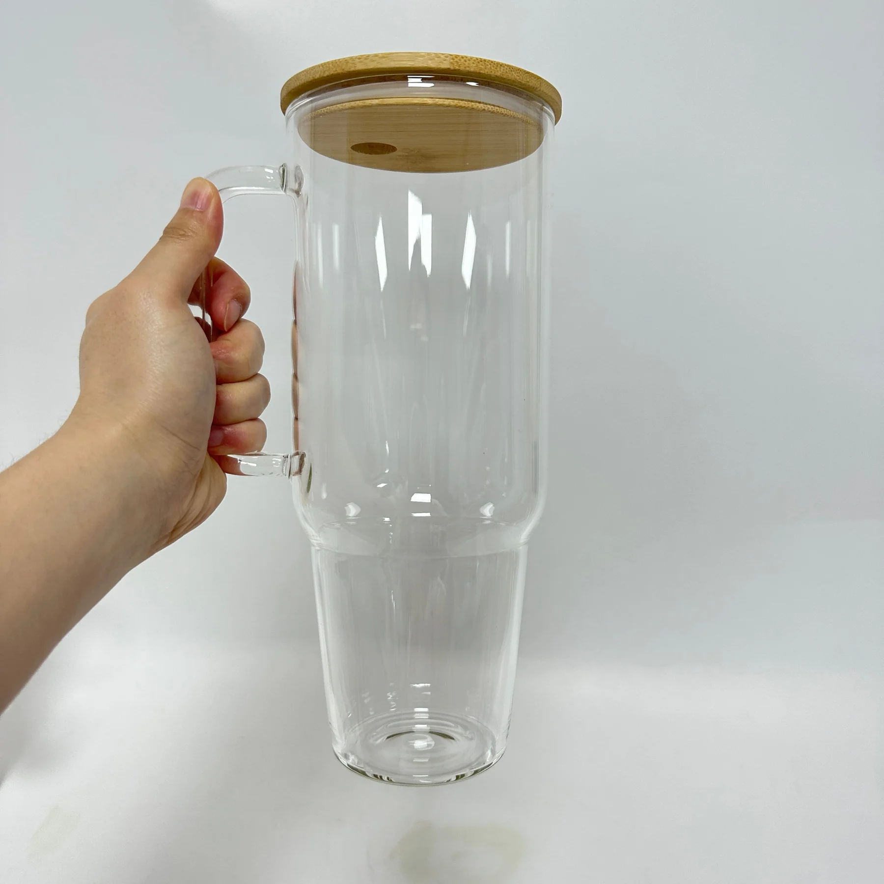 Sublimation Glass Tumbler with bamboo lid and handle – HTVMAX