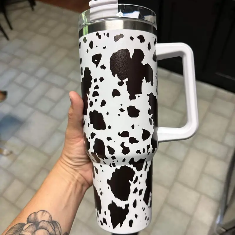 40oz 5D Leopard Print Travel Mugs with Handle Insulated Stainless Steel Vacuum
