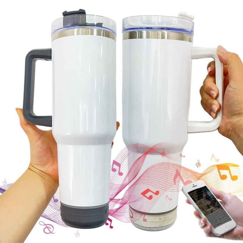 20pcs 40oz Bluetooth Speaker Sublimation Mugs with Handle Double Wall