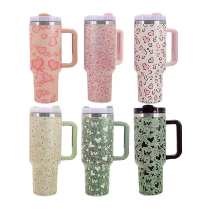 20pcs 40oz Valentine Stainless Steel Tumblers with Handle