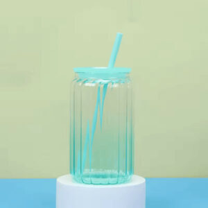 16oz Sublimation Striped Glass Mug with Colored Plastic Lid